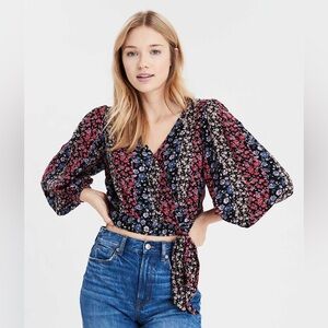 American Eagle Floral Wrap Top